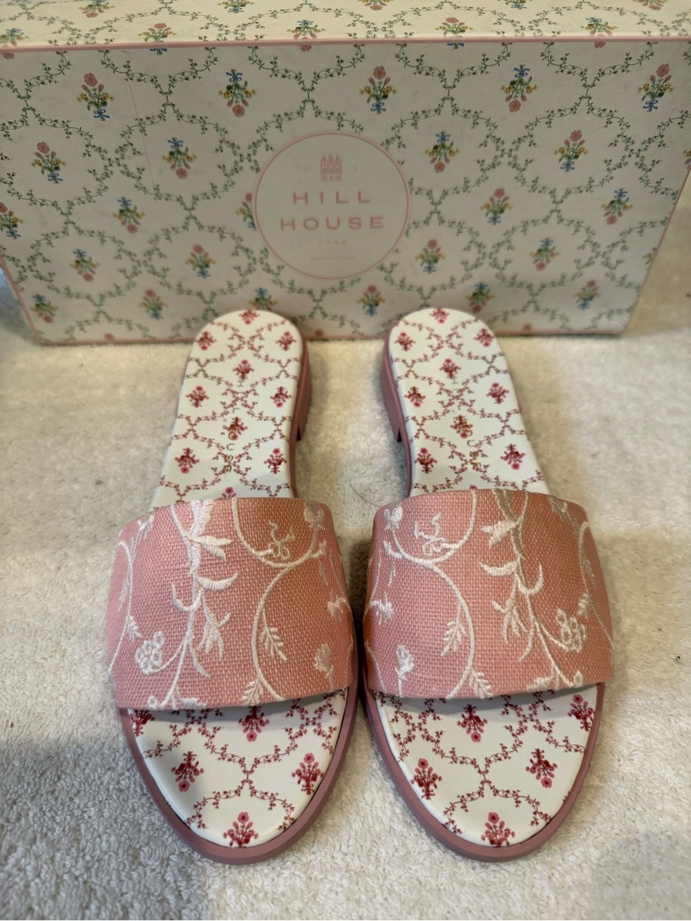 Hill House Pink Floral Embroidered Slide Mules